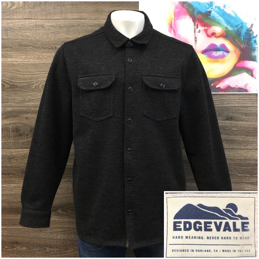 Edgevale Mens North Coast Shirt Jacket Charcoal Wool Blend Made in USA XXL